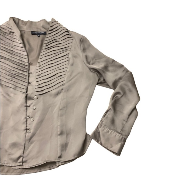 Jones New York | Signature Petite Long Sleeve Tan Beige Button Down Dress - Picture 4 of 9